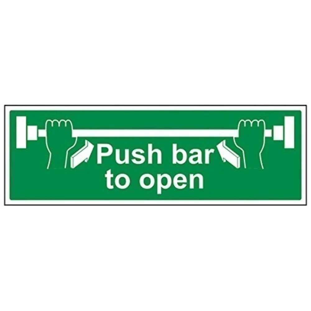 VSafety Push Bar To Open Sign - Landscape - 450mm x 150mm - 1mm Rigid Plastic