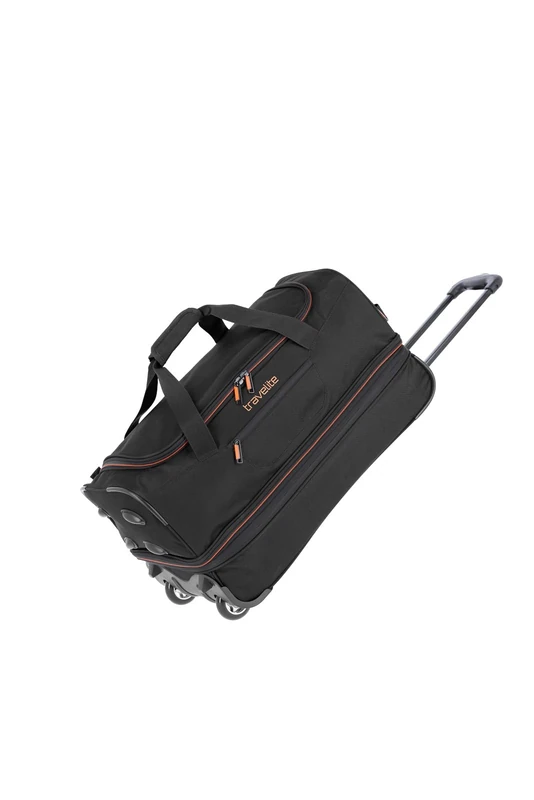 travelite trolley travel bag with wheels medium size, expandable, BASICS, soft luggage wheeled holdall with expandable fold, 55 cm, 51 - 64 liters