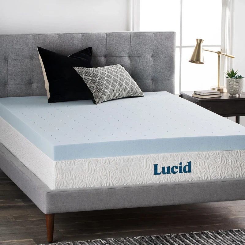 LUCID 4 Inch Gel Memory Foam Mattress Topper, Ventilated Design, Ultra Plush, CertiPUR-US Certified, King