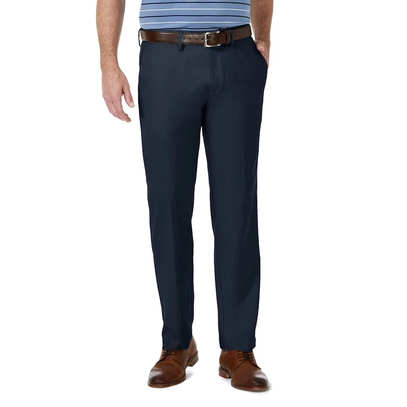 Haggar Men's Cool 18 Pro Straight Fit Flat Front Casual Pant, Navy, 38W x 32L