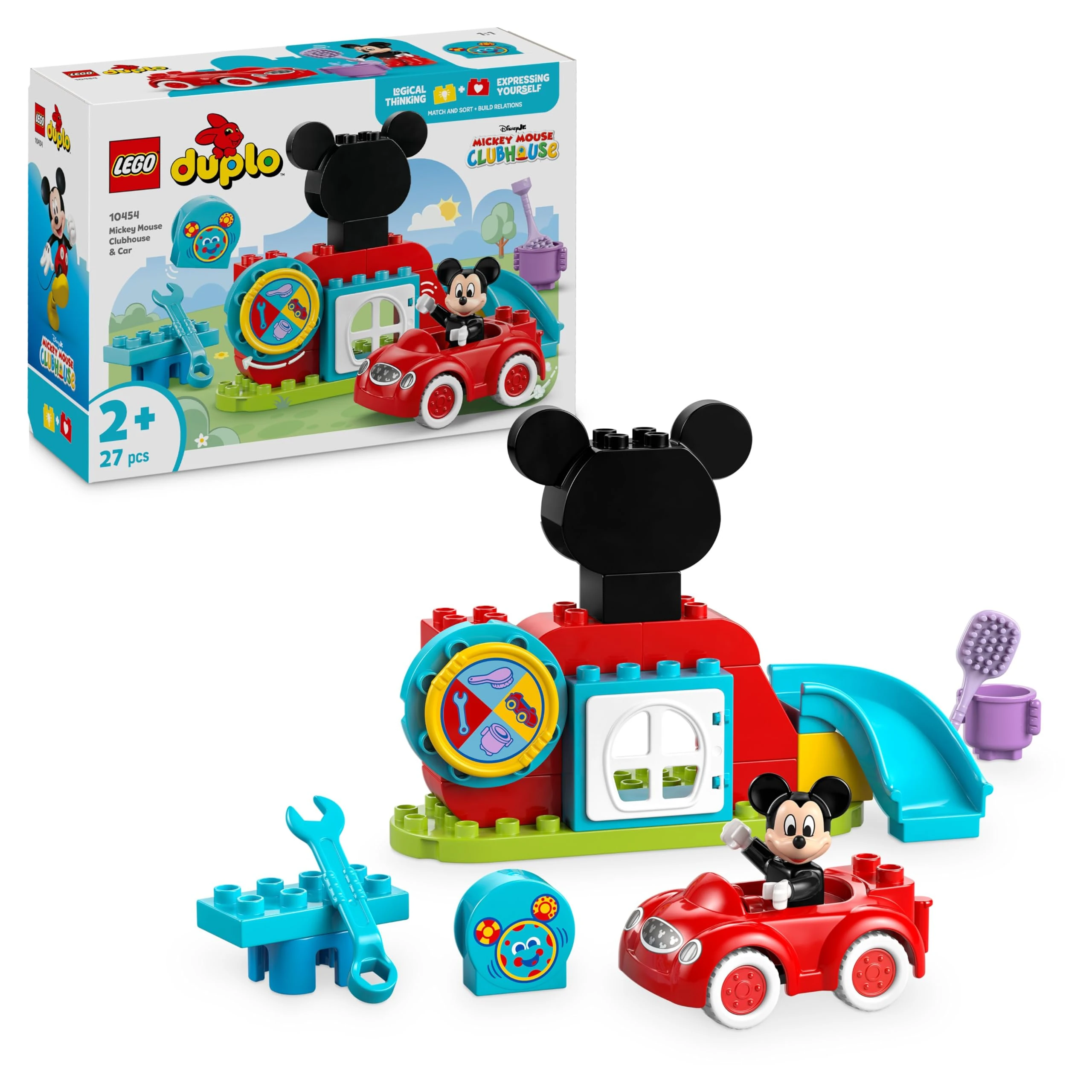LEGO DUPLO | Disney Mickey Mouse Clubhouse & Car - Colour Sorting Toy for 2+ Year Old Boys & Girls - Toddler Learning Toy incl. a Mickey Figure & Activity Wheel - Gift Idea - 10454