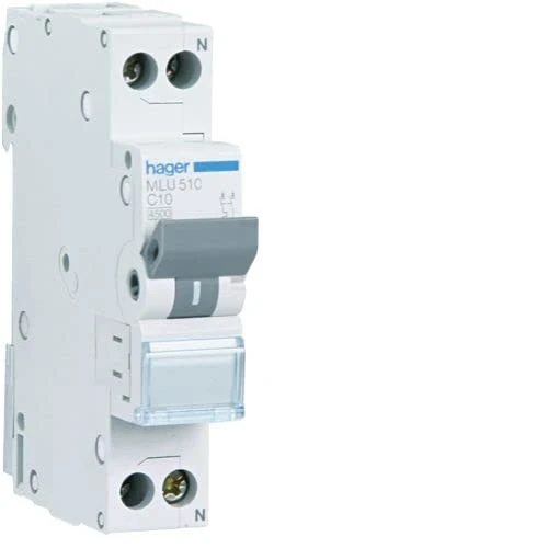 Hager ml Series - Automatic magnetothermal -ml Curve-c 6ka 1 Pole+Neutral 2a