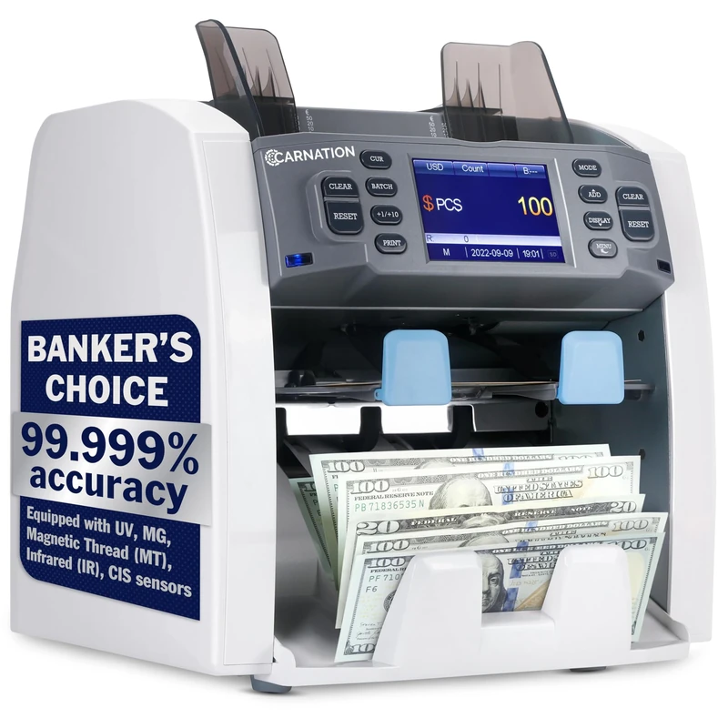 CARNATION CR1500 Mixed Denomination Banknote Counter and Sorter with Serial Number Recognition and Currency Sorting, PC Connectivity and Printing Function