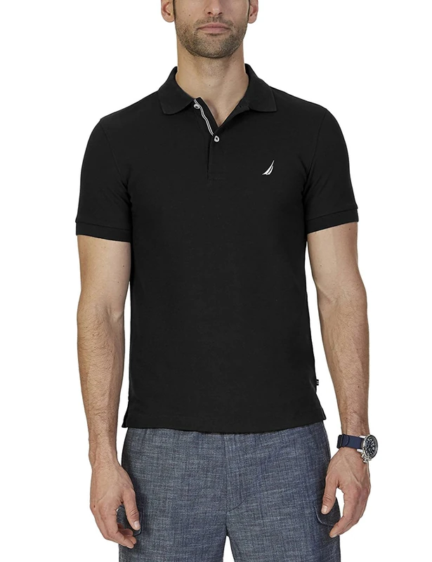 Nautica Men's Slim Fit Short Sleeve Solid Polo Shirt, True Black, XL