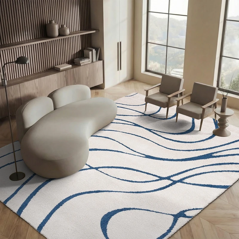 Safavieh Shaggy Indoor Woven Rectangle Area Rug, Florida Shag Collection, SG471, in Cream/Blue, 160 x 229 cm for Living Room, Bedroom or Any Indoor Space