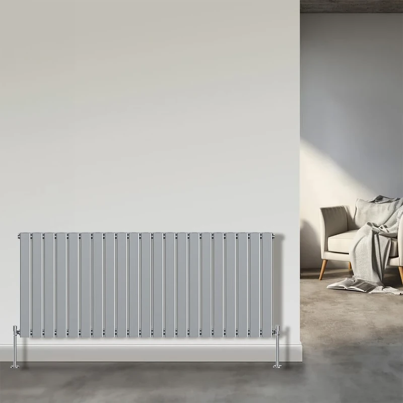 NRG 600x1428mm Horizontal Flat Panel Designer Modern Bathroom Central Heating Radiator Chrome Single Column for Living Room and Kitchen