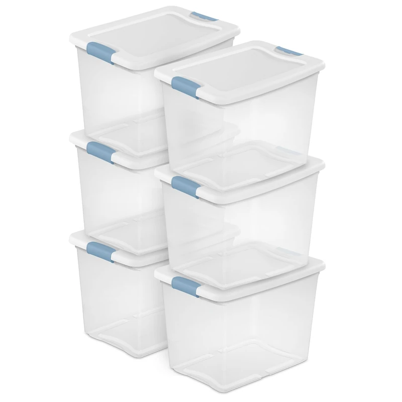 Sterilite 25 Qt./24 L Latching Box Clears, Quart, White, 6 Piece