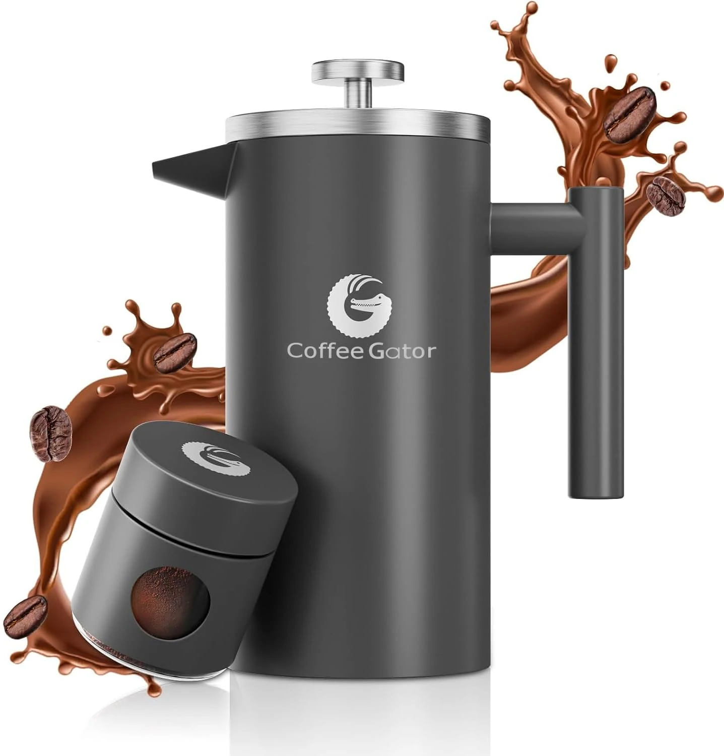 Coffee Gator Cafetiere French Press plus Mini Jar Canister, Double Walled Insulated Coffee Press with Stainless Steel Filter, Hot Cold Brew Tea Maker, 1 Liter (4-8 Cups)