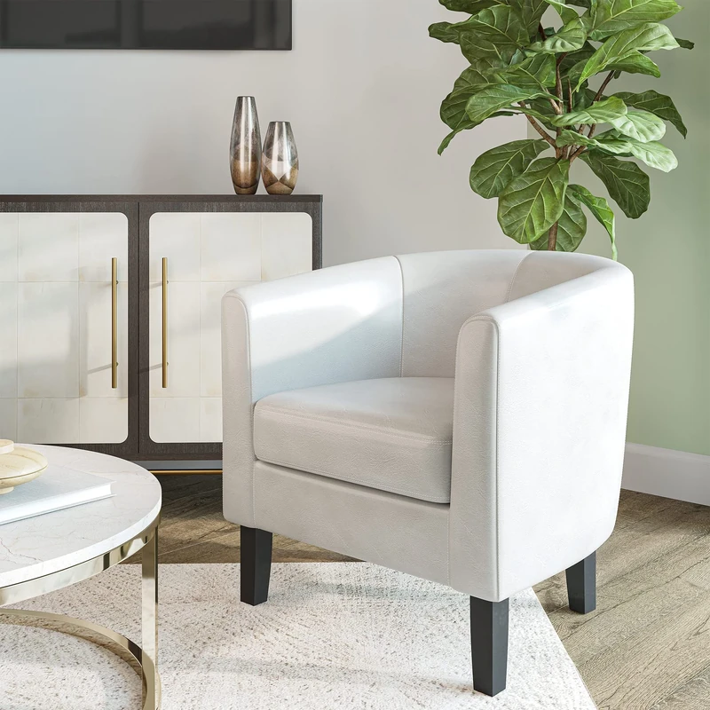 BELLEZE Accent Barrel Chair, Club Tub Sofa Corner Chair with Flared Legs and Cozy Soft Padding for Living Room Bedroom Waiting Room - White