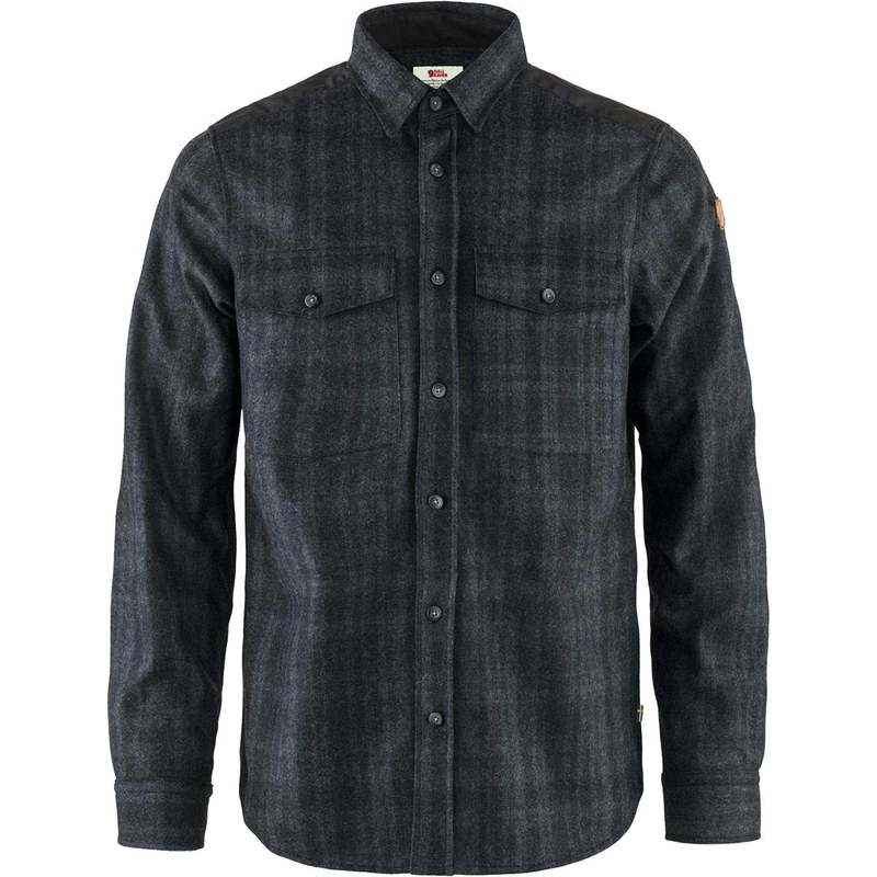 Fjallraven Övik Re-Wool Shirt LS M Long Sleeved T-Shirt - Dark Grey-Olive, M
