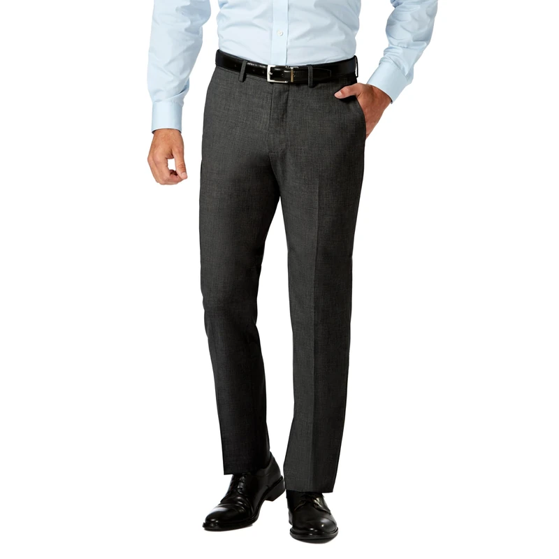 Haggar Men's 4 Way Stretch Slim Fit Flat Front Dress Pant Casual, Charcoal Heather, 30W x 32L