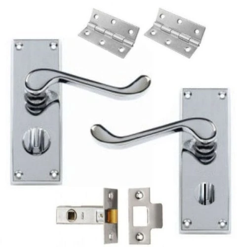 Golden Grace Victorian Scroll Door Handle in Polished Chrome Finish with Hinges & 63mm Latch - Privacy Pack - 120mm