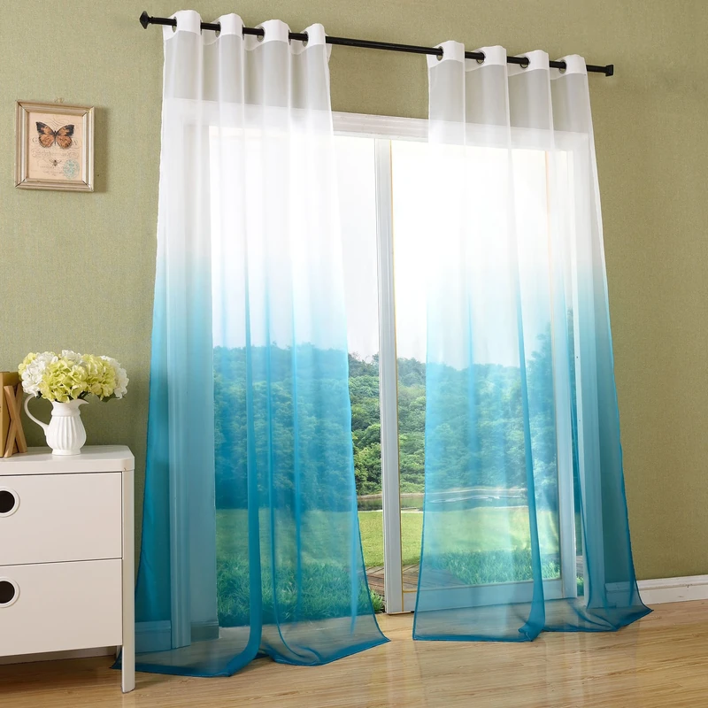 Gardinenbox Eyelet curtain transparent colour gradient curtain with eyelets, voile, ÖKÖTEX standard 100, 100% polyester, turquoise, 2 pieces 245 x 140 cm