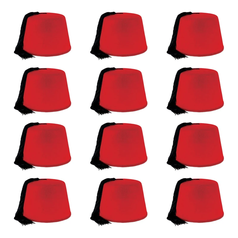 Beistle 60065, 12 Piece Felt Fez Hats, Fabric, Red/Black