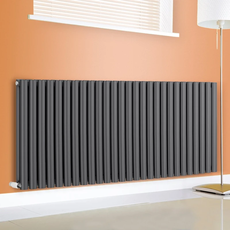 NRG Designer 600x1593 Horizontal Radiator Anthracite Oval Column Double Panel Bathroom Central Heating