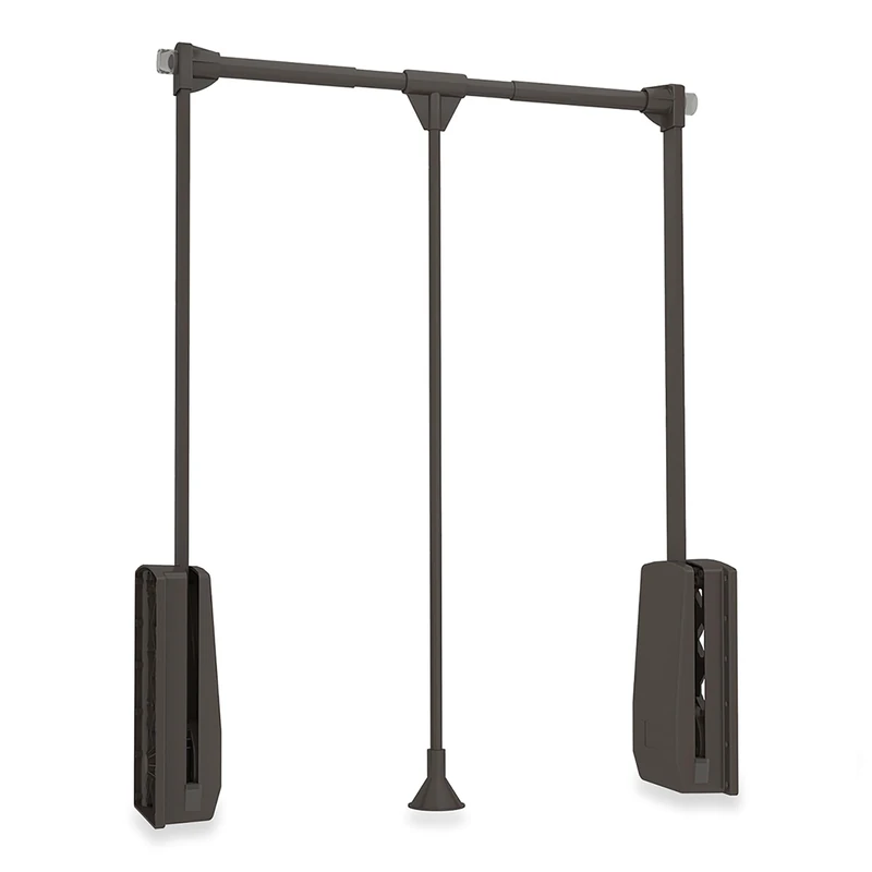 Emuca - Hang pull down wardrobe rail lift, adjustable width 600-830mm (23,6-32,6 inch), moka painted finish