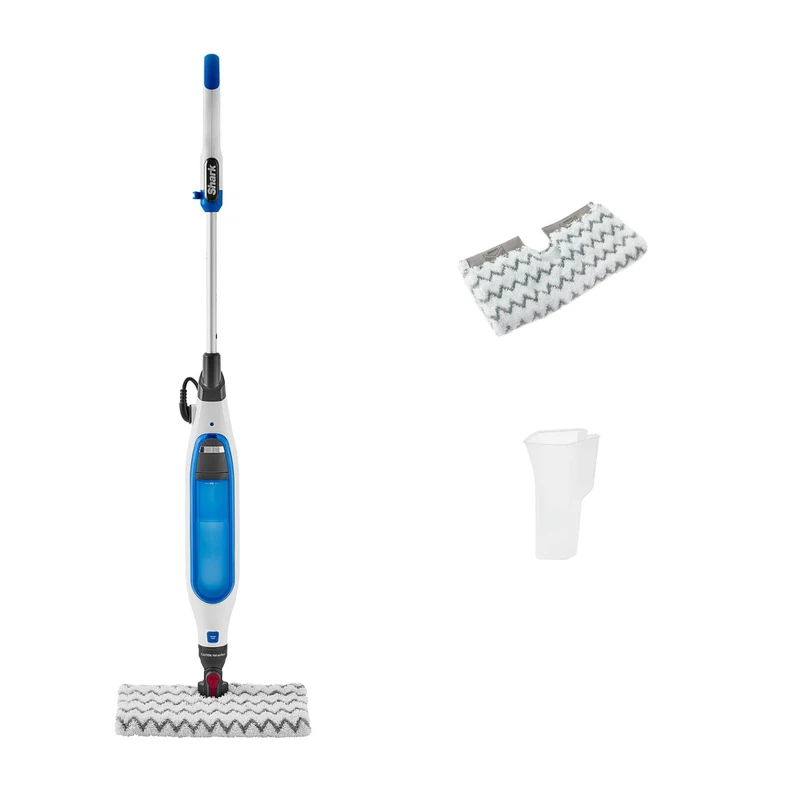 Shark Klik n' Flip Steam Mop for Hard Floors with Steam Blaster, 2 Machine Washable Cleaning Pads & Fill Flask, 350ml Capacity, 6m Power Cord, 30 Second Heat-Up, White & Blue S6001UK