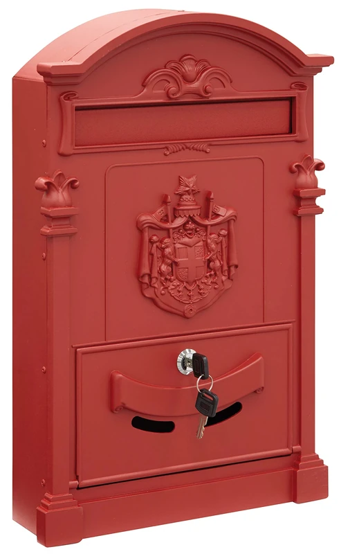 Classic Style Large Aluminium Mailbox (Magazines and C4 Envelopes) Large Elegant Outdoor Wall Mounted Post Box - Red