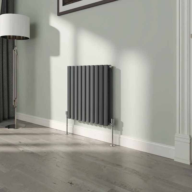NRG 600x590mm Oval Column Designer Radiator Double Panel Anthracite Bathroom Central Heating