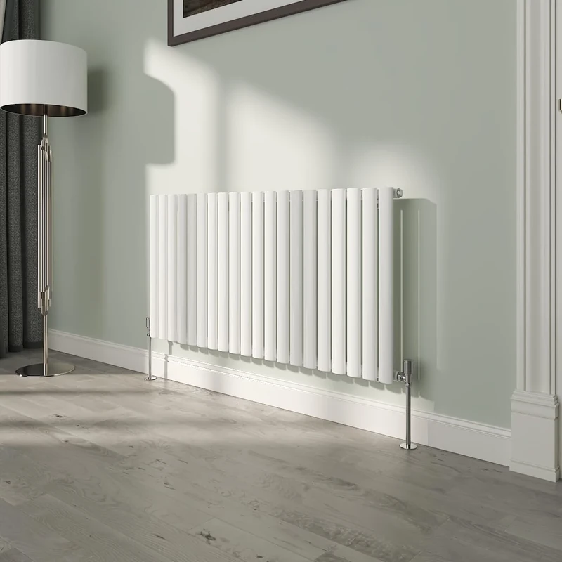 NRG White Oval Radiator Horizontal 600x1180mm Single Panel Central Heating Radiators Perfect for Bathrooms Kitchen Living Room