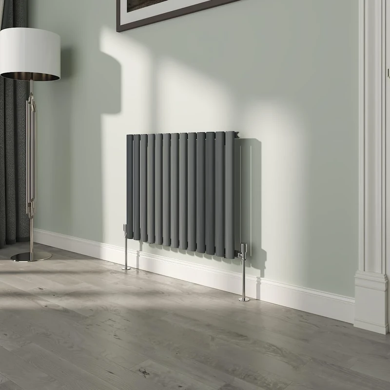 NRG 600x767mm Oval Column Designer Radiator Single Panel Anthracite Bathroom Central Heating