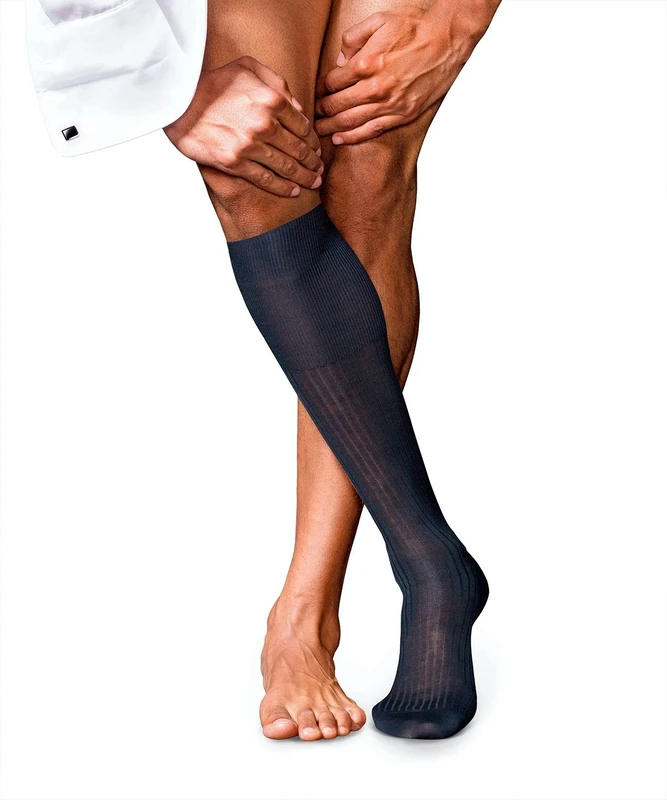FALKE Men's No. 10 M Kh Cotton Long Plain 1 Pair Knee-High Socks, Blue Dark Navy 6370, 5.5-6.5