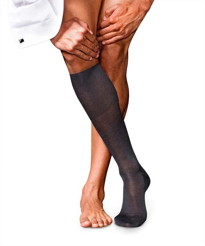 FALKE Men's No. 9 M Kh Cotton Long Plain 1 Pair Knee-High Socks, Grey Anthracite Melange 3190, 7-8