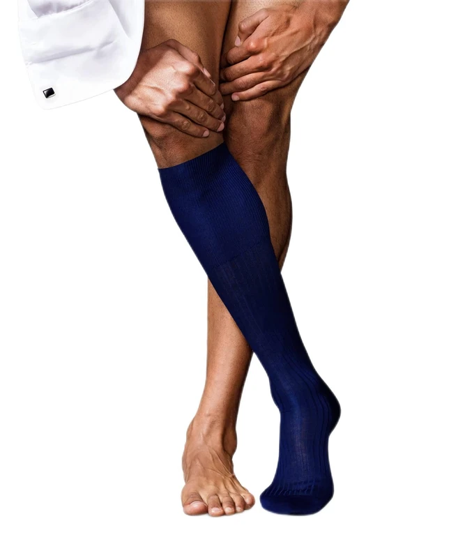 FALKE Men's No. 10 M Kh Cotton Long Plain 1 Pair Knee-High Socks, Blue Royal 6000, 7-8