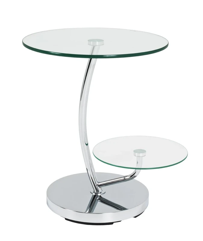 HAKU Möbel End Table Chrome, Metal, Tempered Glass 10 Mm, Tempered Glass - Size: H 55 cm X Ø 52 cm, Style: Modern