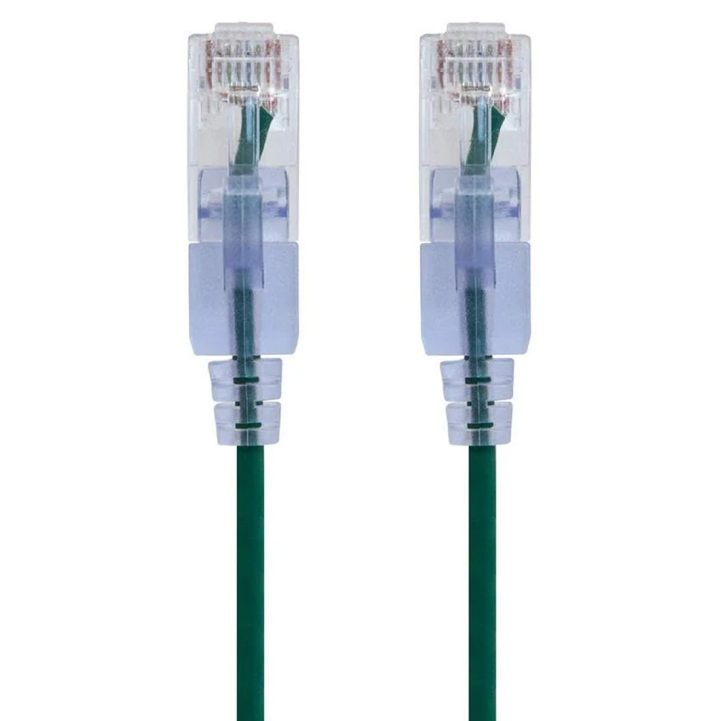 Monoprice Cat6A 14ft Green Patch Cable UTP 30AWG 10G Pure Bare Copper Snagless RJ45 SlimRun Series Ethernet Cable- Pack of 10