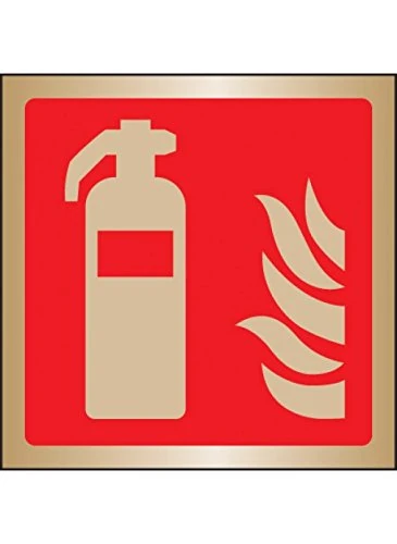 Caledonia Signs 59102 Fire Extinguisher Symbol Label, Brass, 175 mm x 175 mm