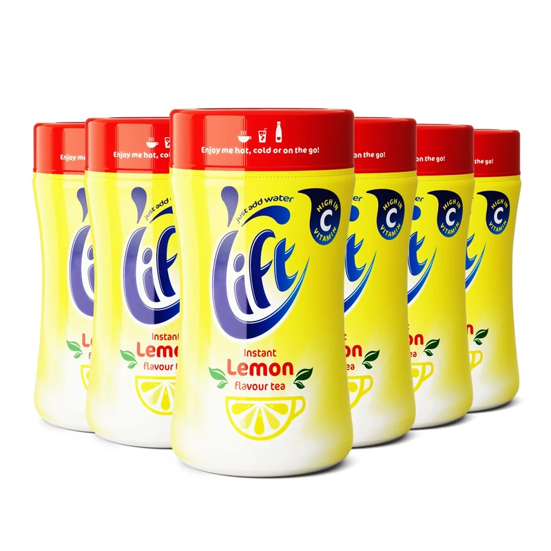 Lift Instant Lemon Flavoured Tea | Enjoy Hot or Iced Lemon Tea | Multipack of 6 x 165g Jars