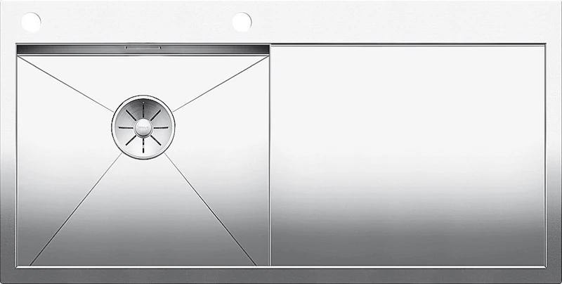 BLANCO Zerox 5 S-IF 521628 Kitchen Sink Left Basin for Normal and Flush Installation Zero Radius Design InFino Spout Stainless Steel Silk Gloss