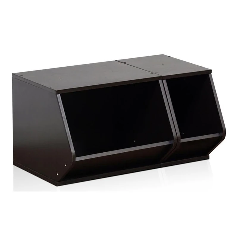 Furinno Lova Stacking Storage Set 2-in-1, Espresso - Image 1