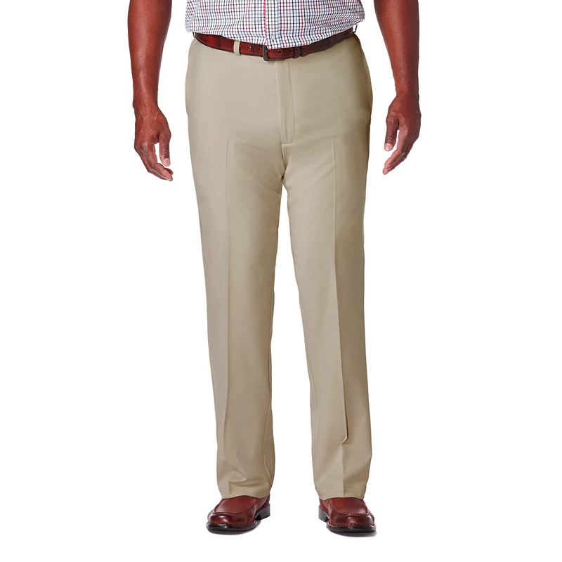 Haggar Men's Cool 18 Pro Classic Fit Flat Front Pant-Regular and Big & Tall Sizes Casual, Khaki, 32W / 30L