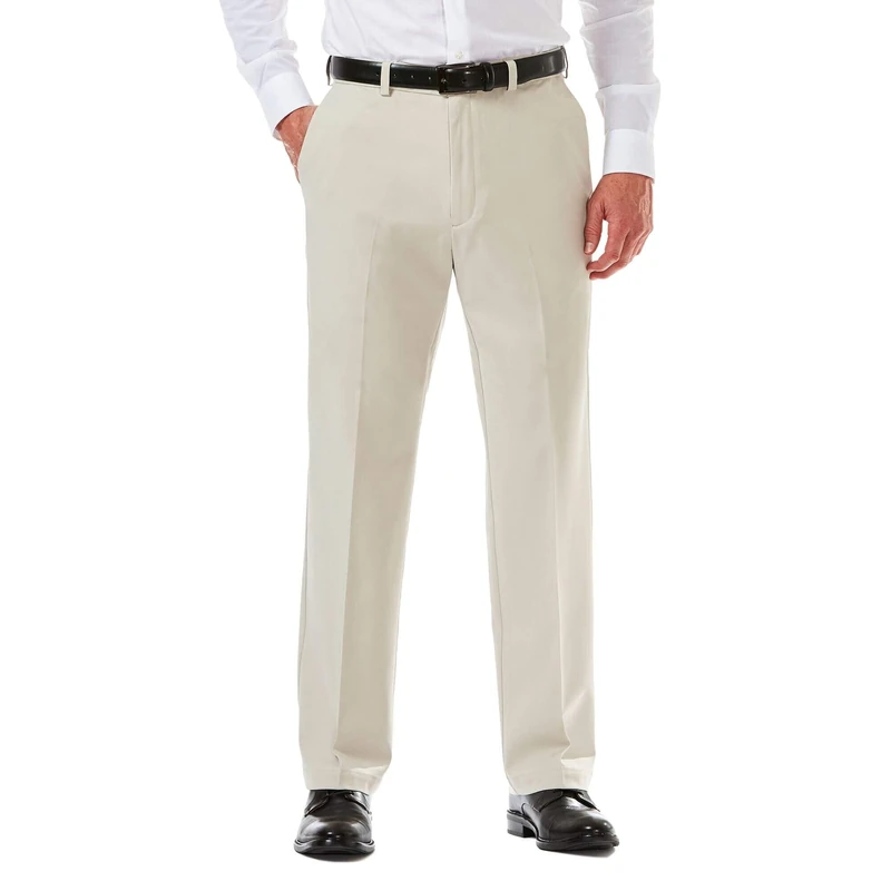 Haggar mensCool 18 Pro Classic Fit Flat Front Expandable Waist Pant Casual Pants - Beige - 36W x 34L