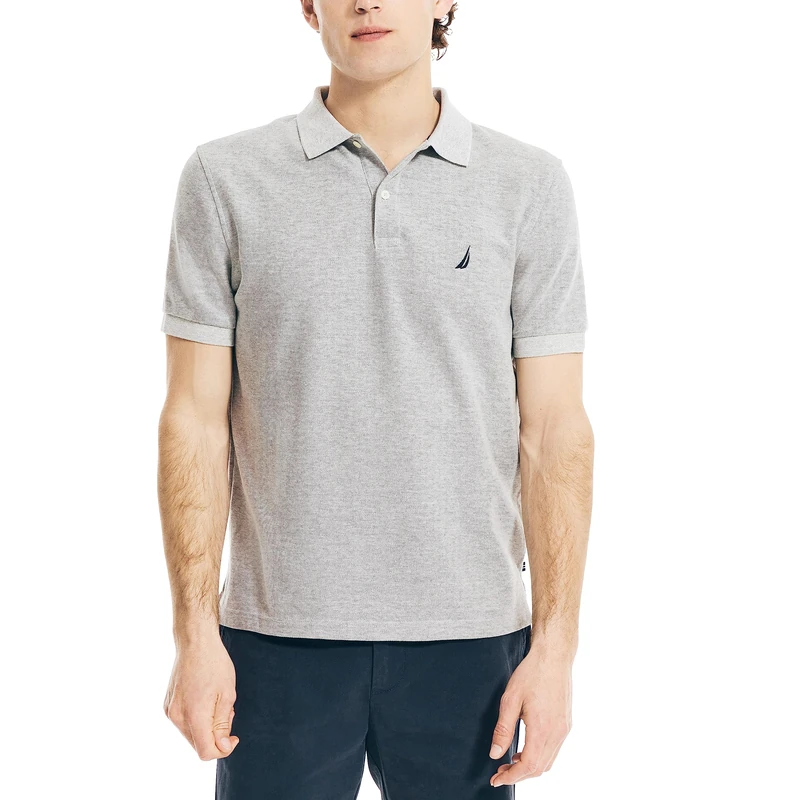 Nautica Men's Classic Short-Sleeve Solid Polo T-Shirt, Grey Heather-2, XL