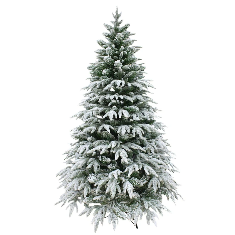 7ft/2.1m Lapland Fir Snow Covered Bushy Artificial Christmas Tree Flocked 1205 PE/PVC Tips Hinged Branches Metal Stand Xmas Home Snowy Decorations