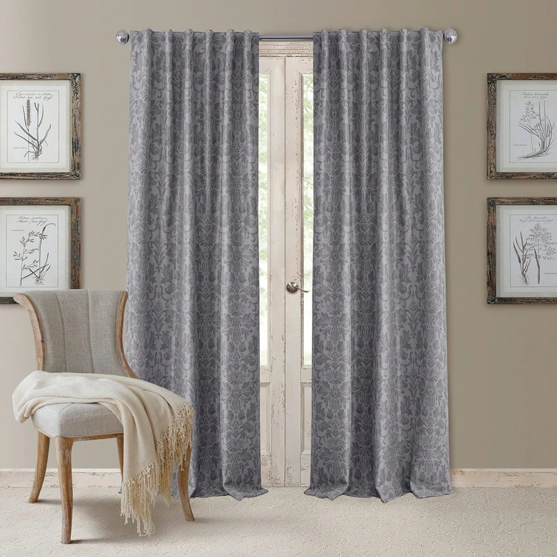Elrene Blackout Rod Pocket/Back Tab Window Curtain Panel, Fabric, Silver, 52" W x 108" L (Pack of 1)