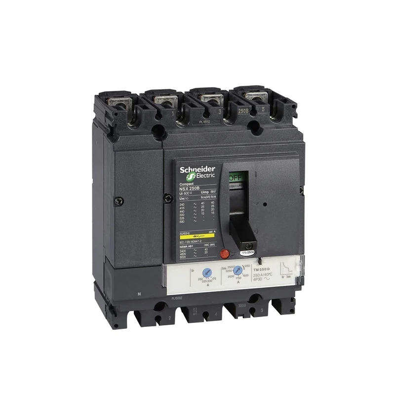 Schneider Electric ComPact NSX250N Circuit Breaker, 50kA/415VAC, TMD Trip Unit 200A, 4 Poles 3d - LV431841