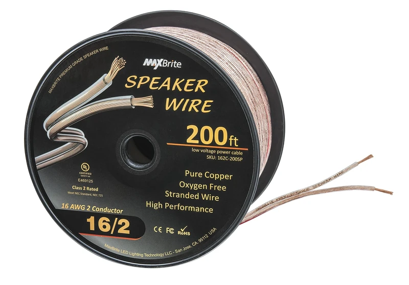 200 ft. Spool High Performance 16 Gauge Speaker Wire, Oxygen Free Pure Copper - UL Listed Class 2