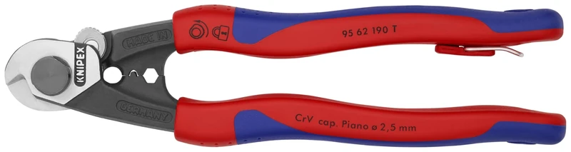 KNIPEX - 95 62 190 T BKA Tools - Wire Rope Cutters, Multi-Component, Tethered Attachment (9562190TBKA)