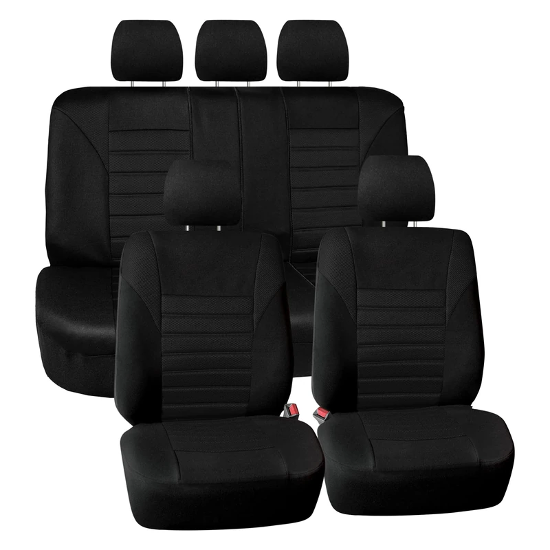 FH Group Car Seat Covers Full Set 3D Air Mesh - Universal Fit, Automotive, Low Back Seat Cover, Airbag Compatible, Split Bench Rear Seat, Washable for SUV, Sedan Black