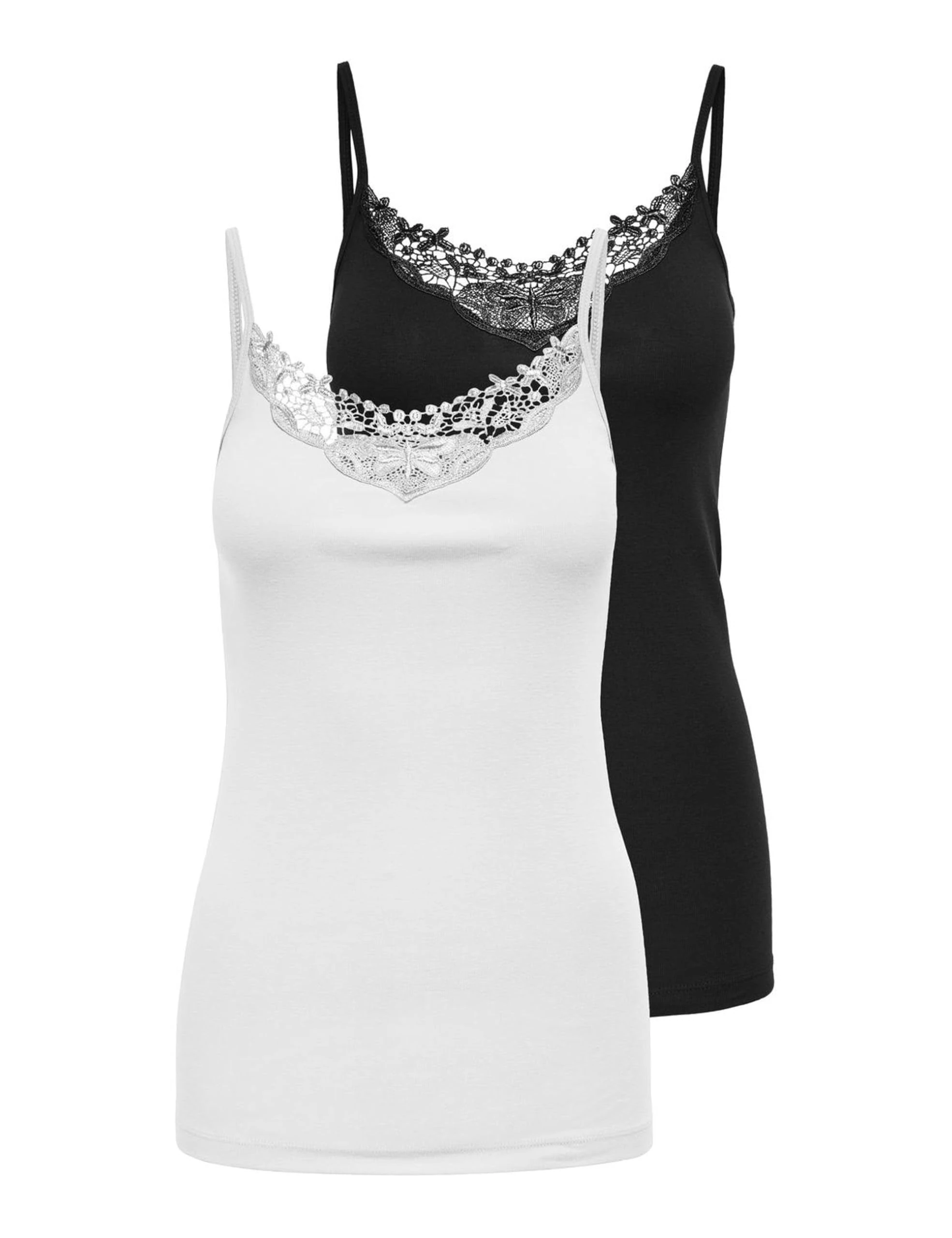 ONLY Women's Kira Lace Singlet 2 Pack Vest, Black and White, L UK