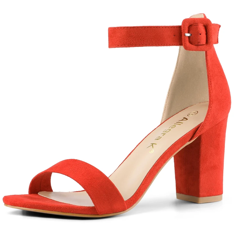 Allegra K Women's Chunky High Heel Ankle Buckle Strap Sandals Orange 6.5 UK/Label Size 8.5 US