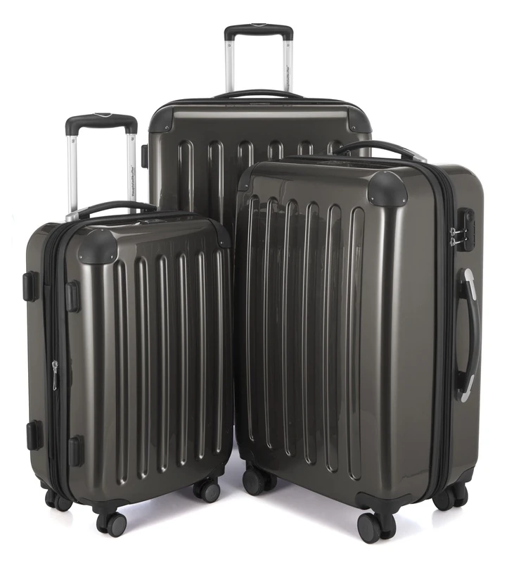 HAUPTSTADTKOFFER - Alex - Set of 3 Hard-Side Luggages Glossy Suitcase Hardside Spinner Trolley Expandable (20", 24" & 28"), Graphite