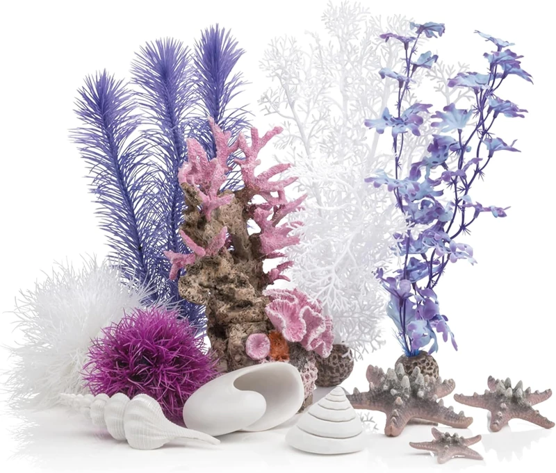 biOrb Decor Set, Pink Reef Theme - Ceramic Resin Sea Fan, Coral & Starfish Ornaments for 30 L+ Aquariums, Easy-Insert Decoration Compatible with Fresh & Saltwater Tanks, Perfect Fish Tank Decorations