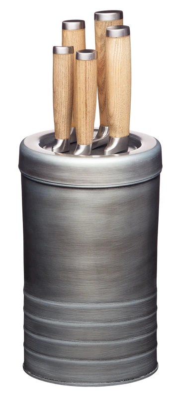 KitchenCraft Industrial Kitchen 5-Piece Stainless Steel Knife Set and Knife Block, 13.2 x 36.2 cm – Grey