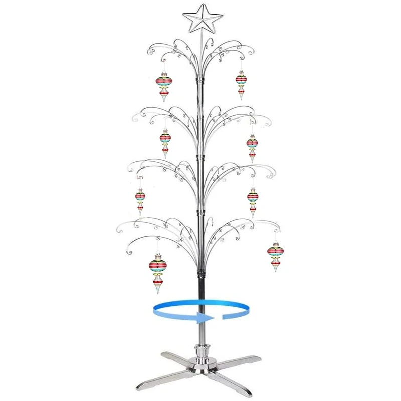 HOHIYA 74 Inch Ornament Display Tree Metal Christmas Stand Rotating Silver 90 Hooks Hanger Wire Hanging for Swarovski 2024 Crystal Glass Decorations Gift Taiwan Made