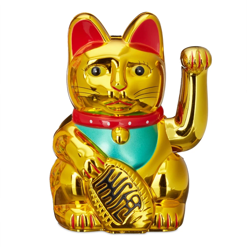 Relaxdays Maneki Neko Waving Cat, Good Luck Bringer, 16 cm, Gold